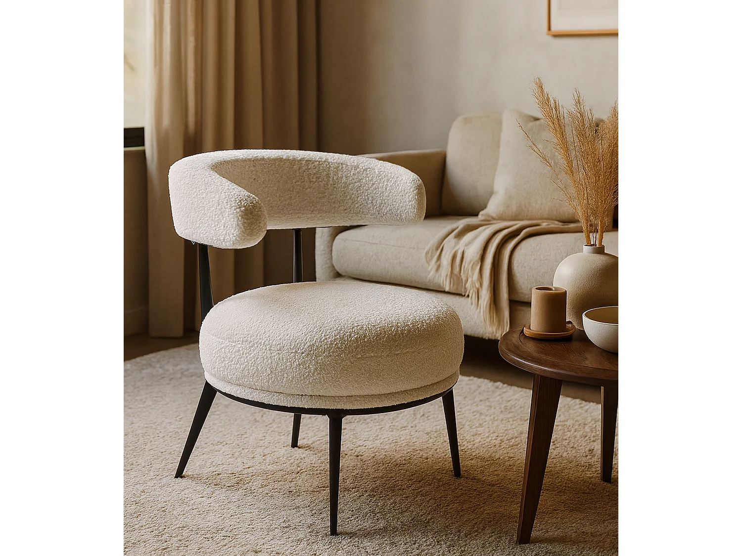 Pack de 2 butacas de 69x70x66 cm tapizadas en tejido tipo Teddy espuma-madera blanco Asis