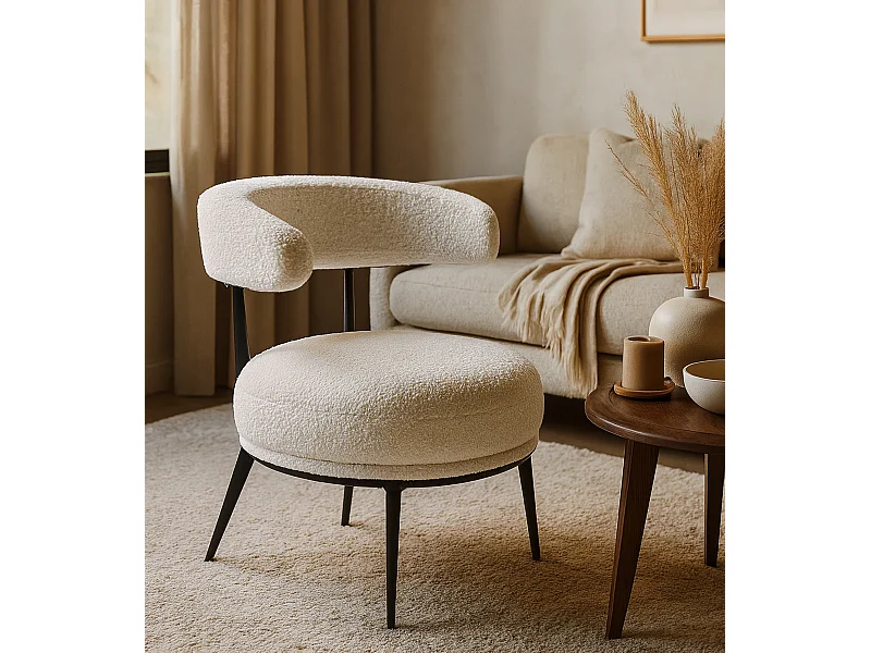 Pack de 2 butacas de 69x70x66 cm tapizadas en tejido tipo Teddy espuma-madera blanco Asis