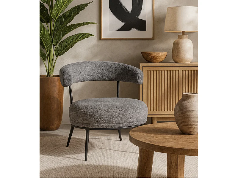 Pack de 2 butacas de 69x70x66 cm tapizadas en tejido tipo Teddy espuma-madera gris Asis