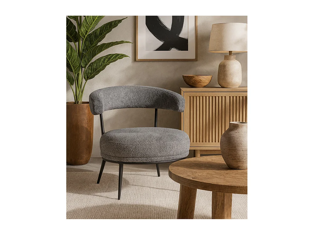 Pack de 2 butacas de 69x70x66 cm tapizadas en tejido tipo Teddy espuma-madera gris Asis