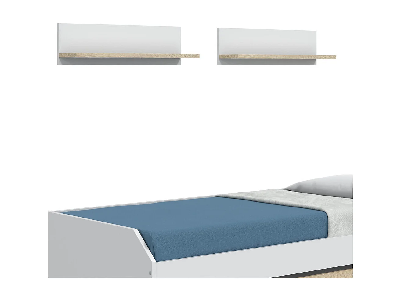 Cama nido de 77-47x96x199-188 cm con 2 estantes y 2 cajones en color blanco y beige Tomy