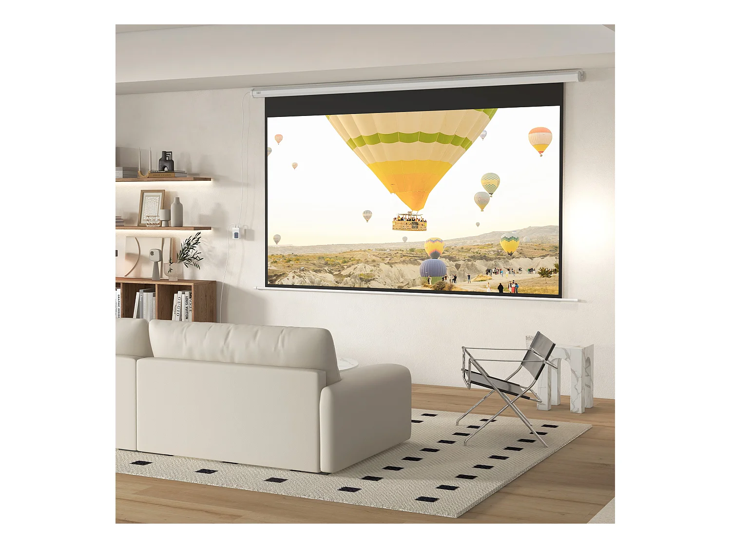 Écran de projection motorisé home-cinéma format 16:9 120 pouces 4K HD avec télécommande blanc noir