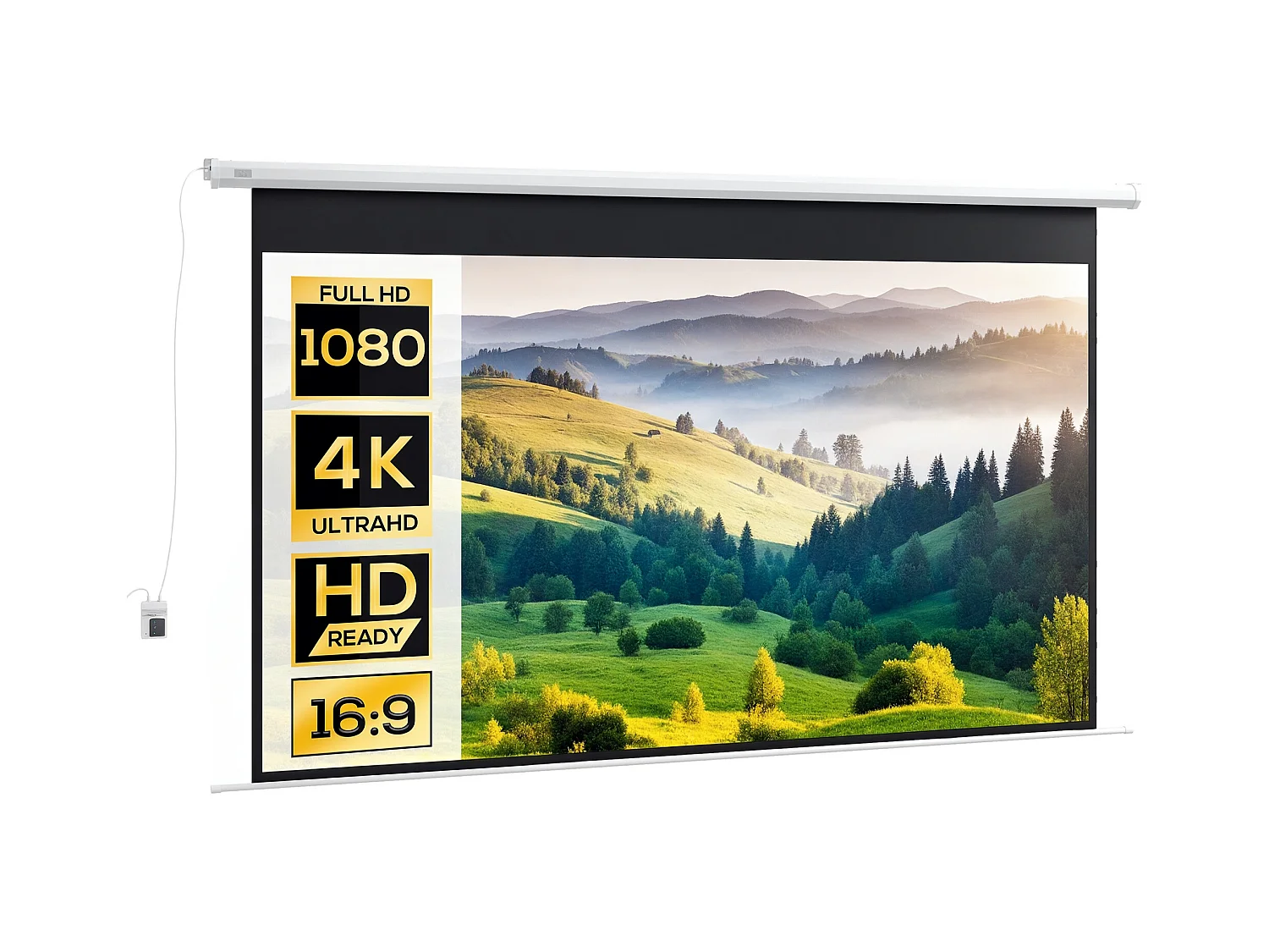 Écran de projection motorisé home-cinéma format 16:9 120 pouces 4K HD avec télécommande blanc noir