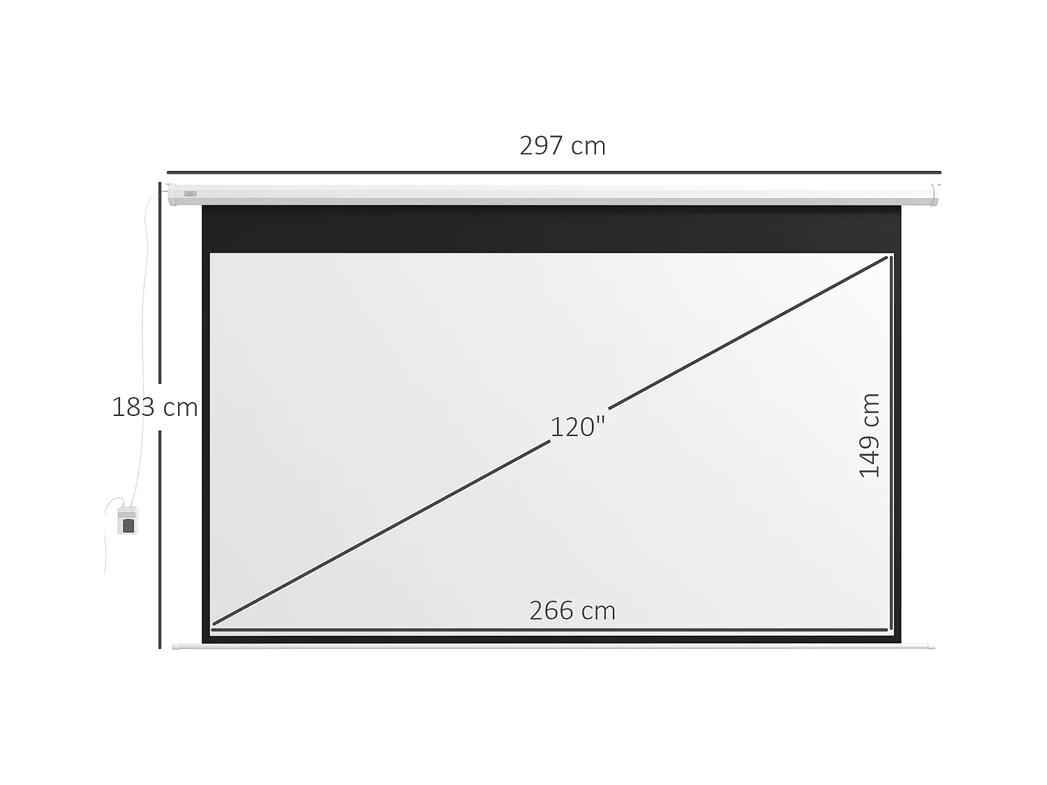 Écran de projection motorisé home-cinéma format 16:9 120 pouces 4K HD avec télécommande blanc noir