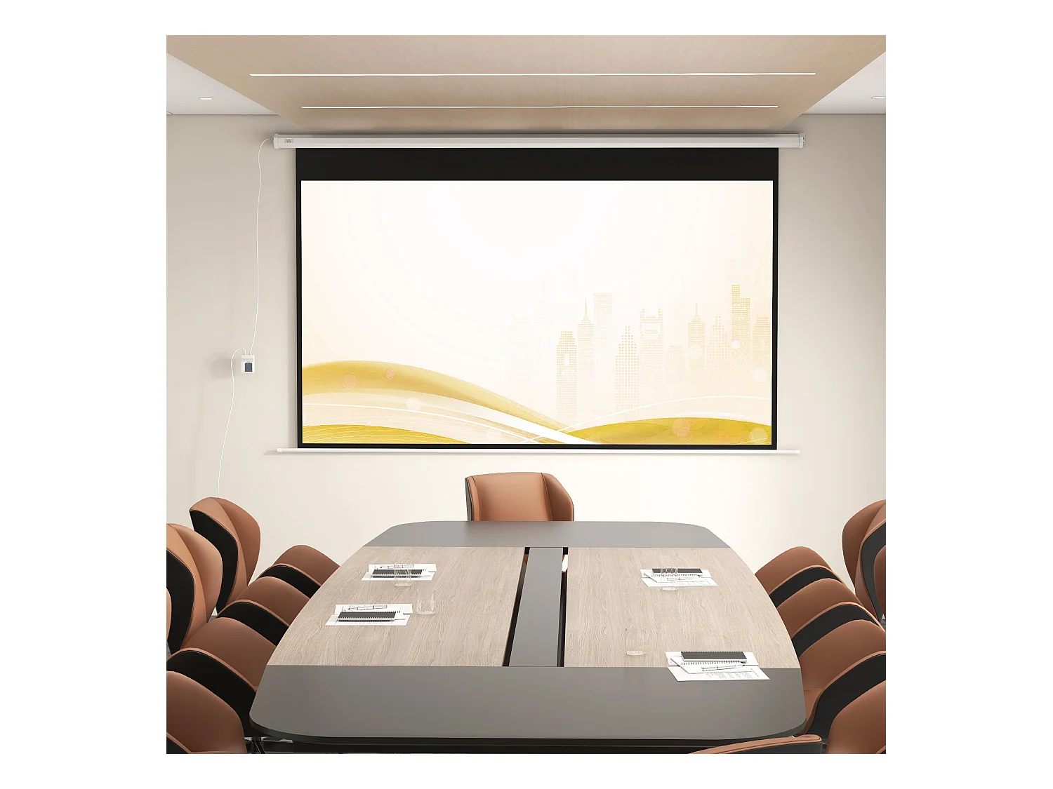 Écran de projection motorisé home-cinéma format 16:9 120 pouces 4K HD avec télécommande blanc noir