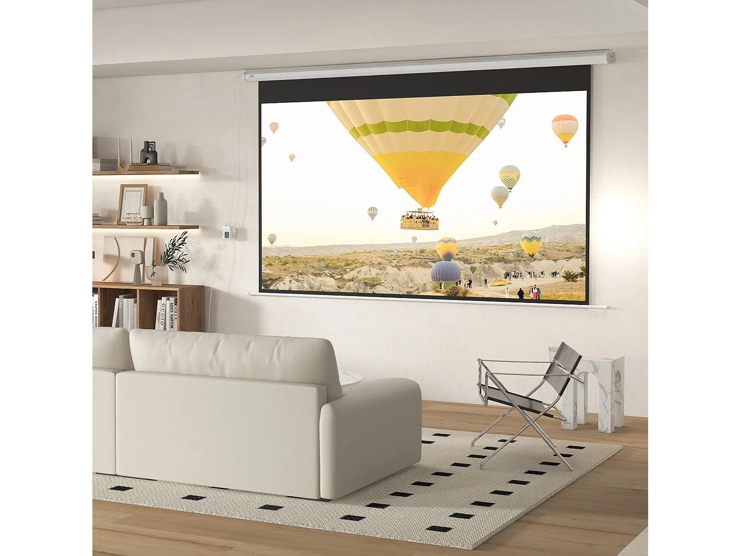 Écran de projection motorisé home-cinéma format 16:9 120 pouces 4K HD avec télécommande blanc noir