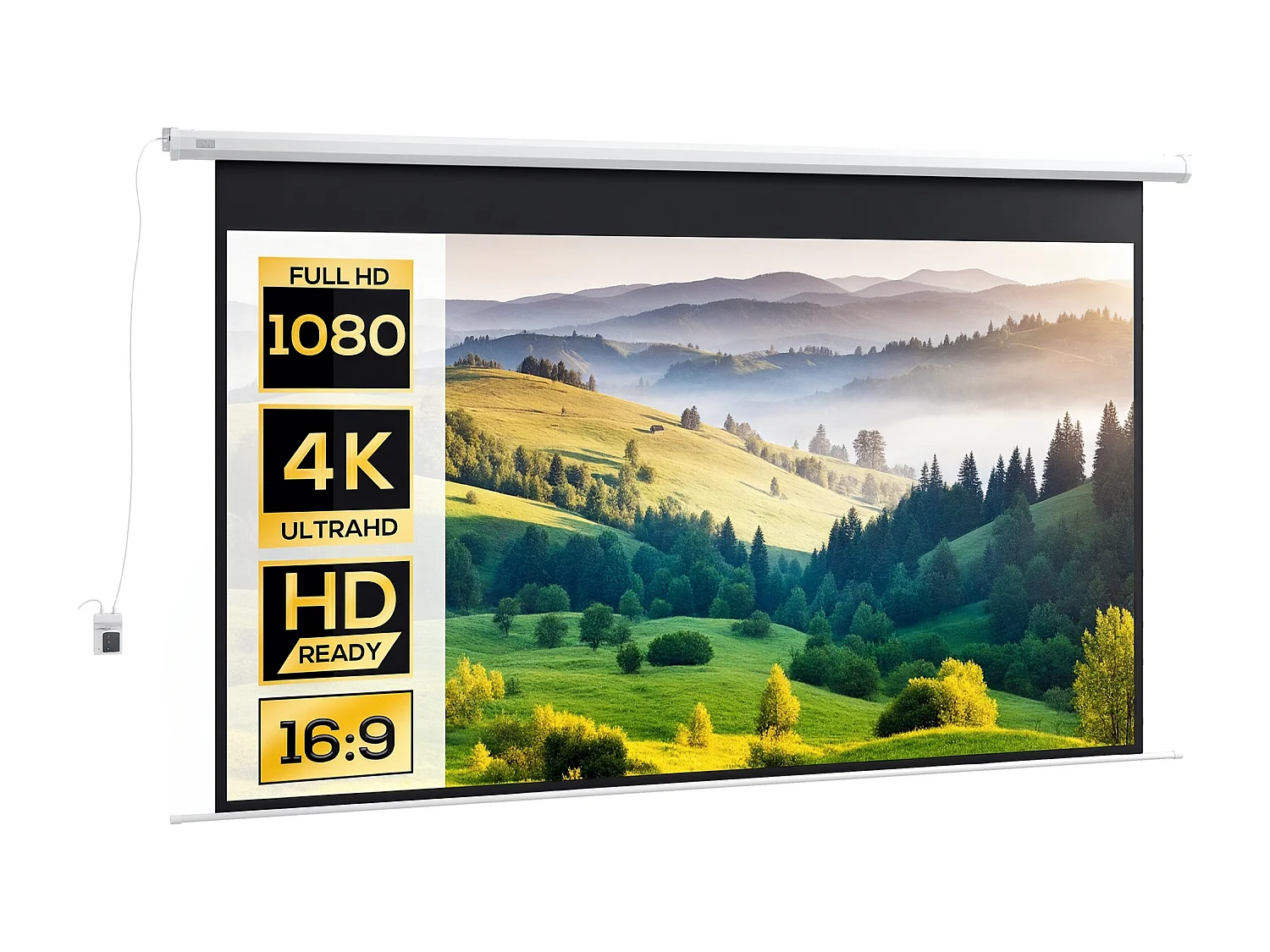 Écran de projection motorisé home-cinéma format 16:9 120 pouces 4K HD avec télécommande blanc noir