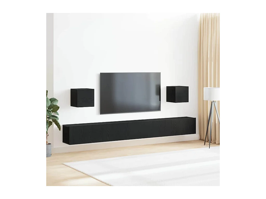Ensemble de meuble TV de 7 pièces en chêne noir, en bois d'ingénierie