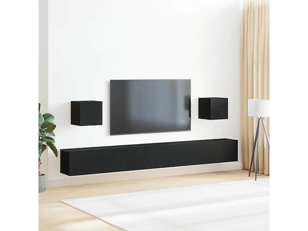 Conjunto de 7 Peças de Armários para TV  Carvalho Preto Madeira Engenheirada