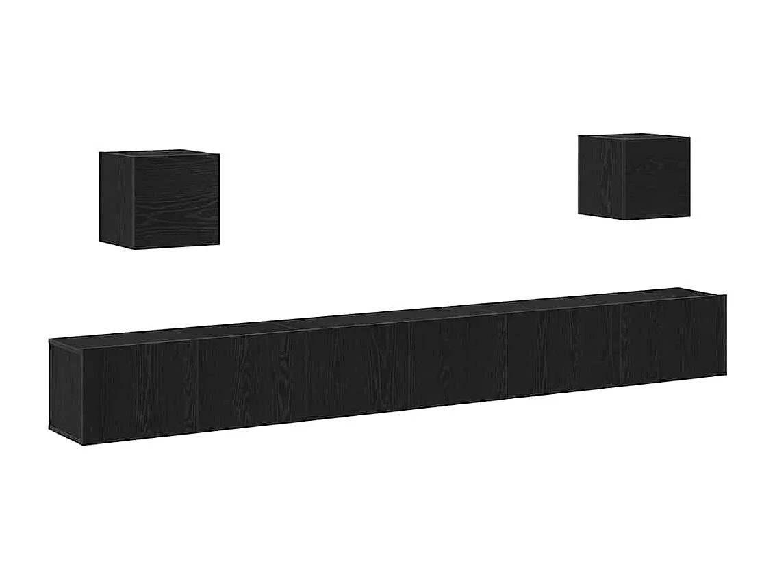 Conjunto de 7 Peças de Armários para TV  Carvalho Preto Madeira Engenheirada