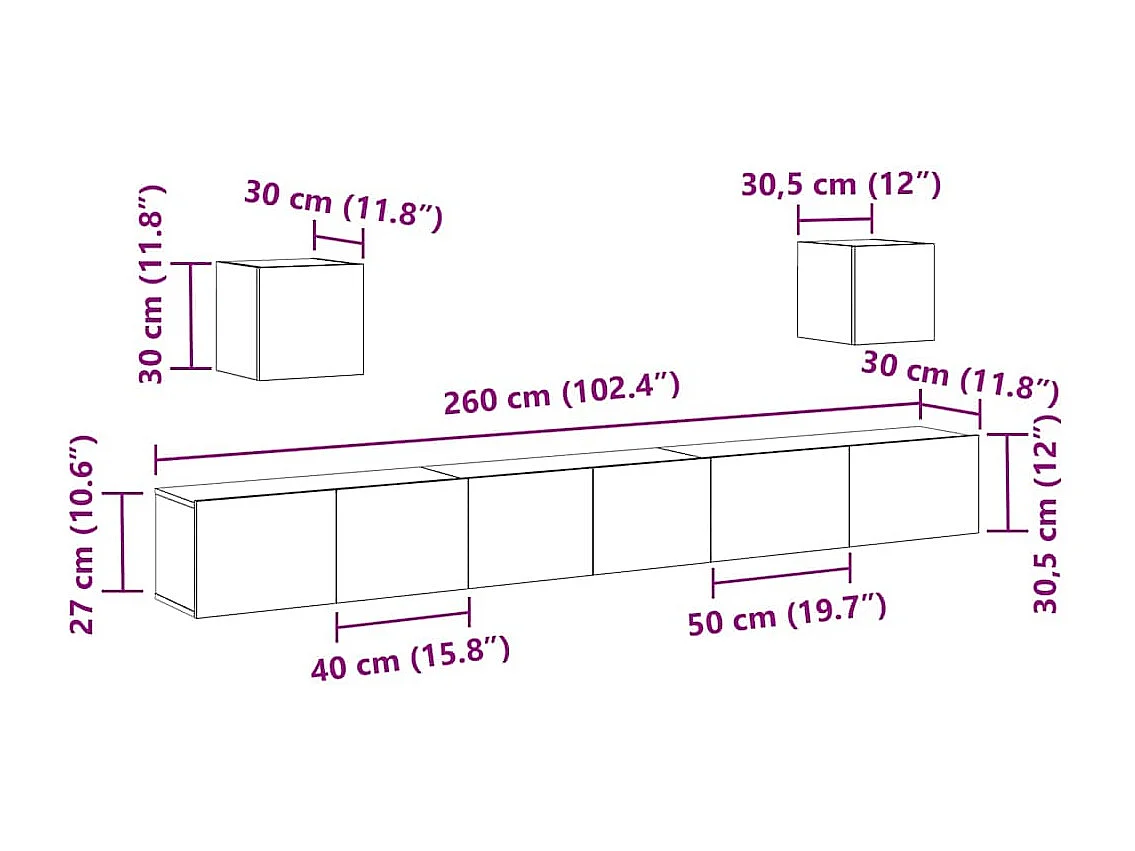 Conjunto de 7 Peças de Armários para TV  Carvalho Preto Madeira Engenheirada