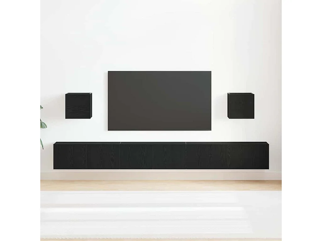 Conjunto de 7 Peças de Armários para TV  Carvalho Preto Madeira Engenheirada