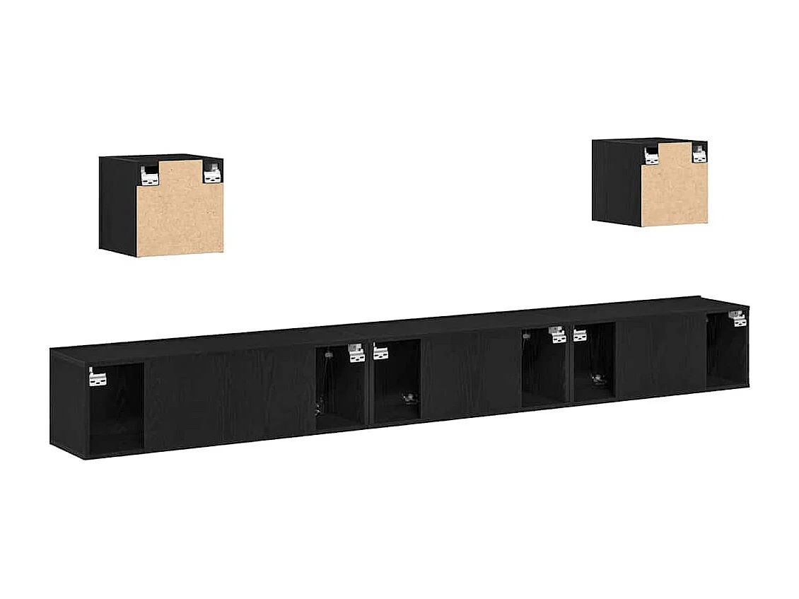 Conjunto de 7 Peças de Armários para TV  Carvalho Preto Madeira Engenheirada