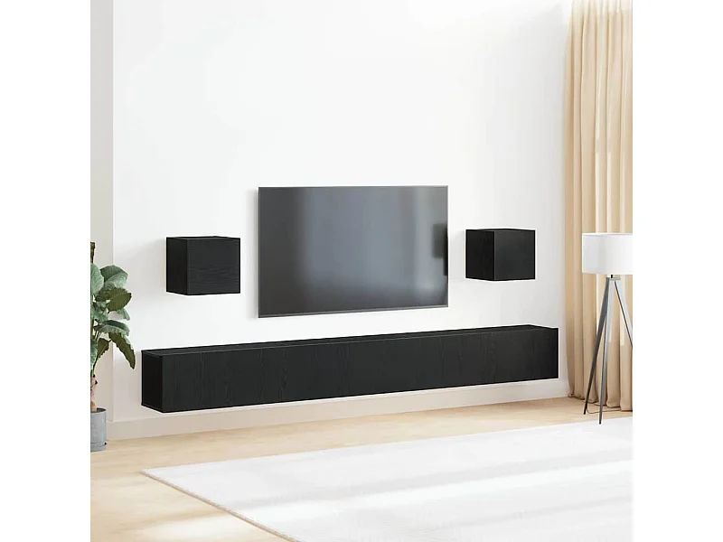 Conjunto de 7 Peças de Armários para TV  Carvalho Preto Madeira Engenheirada