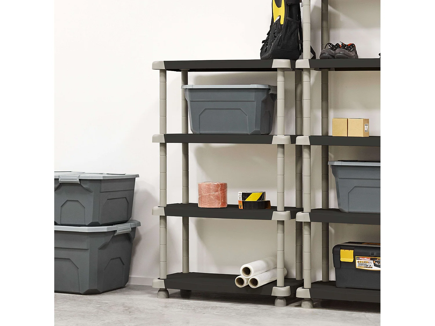 Étagère extensible Titanium avec 4 tablettes réglables, noire, 88 x 150 x 43 cm