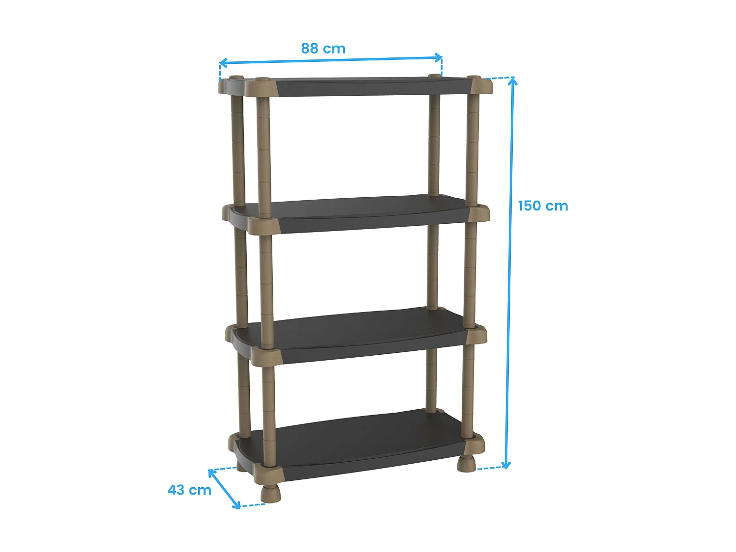 Étagère extensible Titanium avec 4 tablettes réglables, noire, 88 x 150 x 43 cm