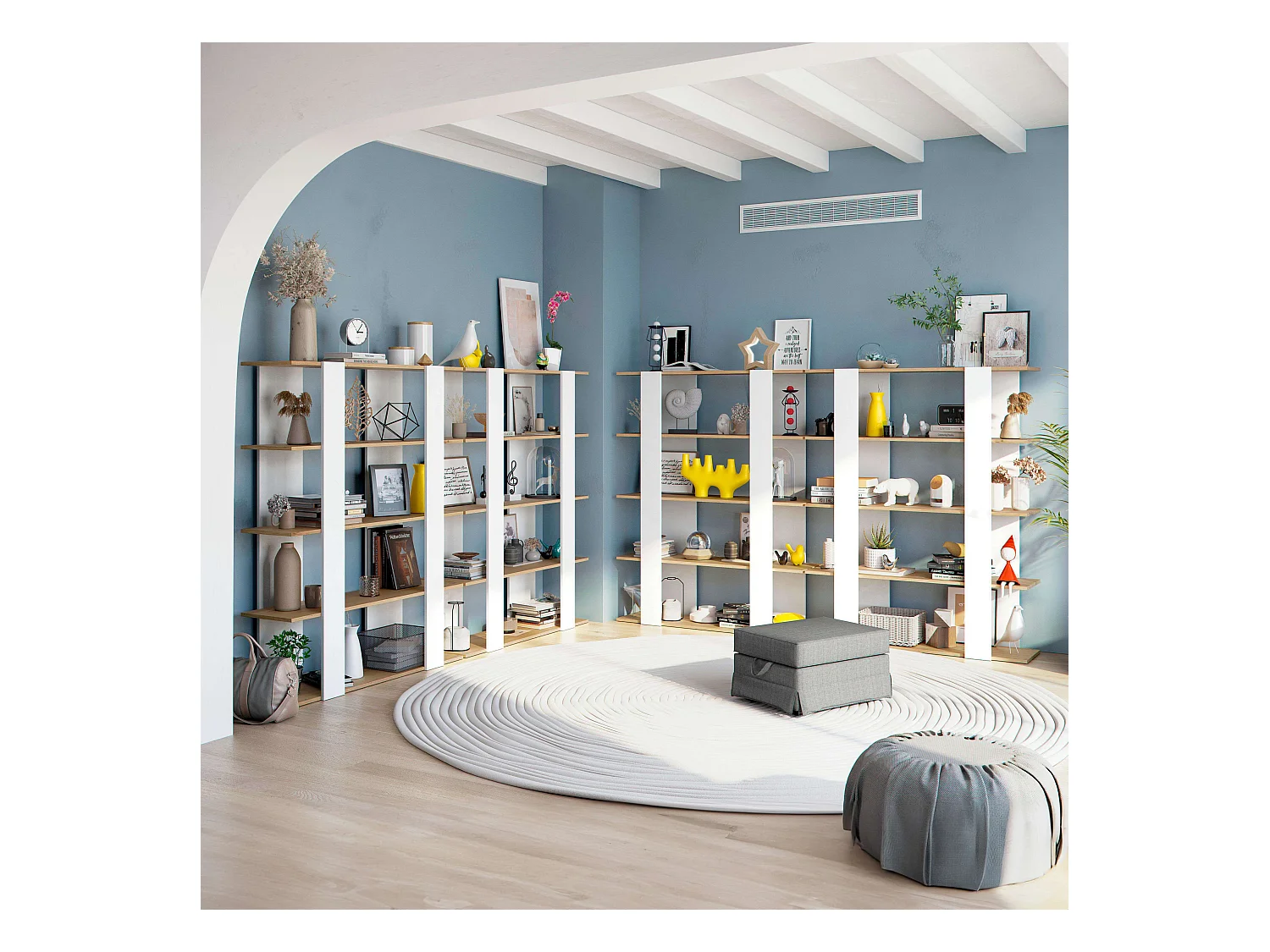 Pack 4 Estanterías Deia Blanco Artik y Roble Nodi Moderno