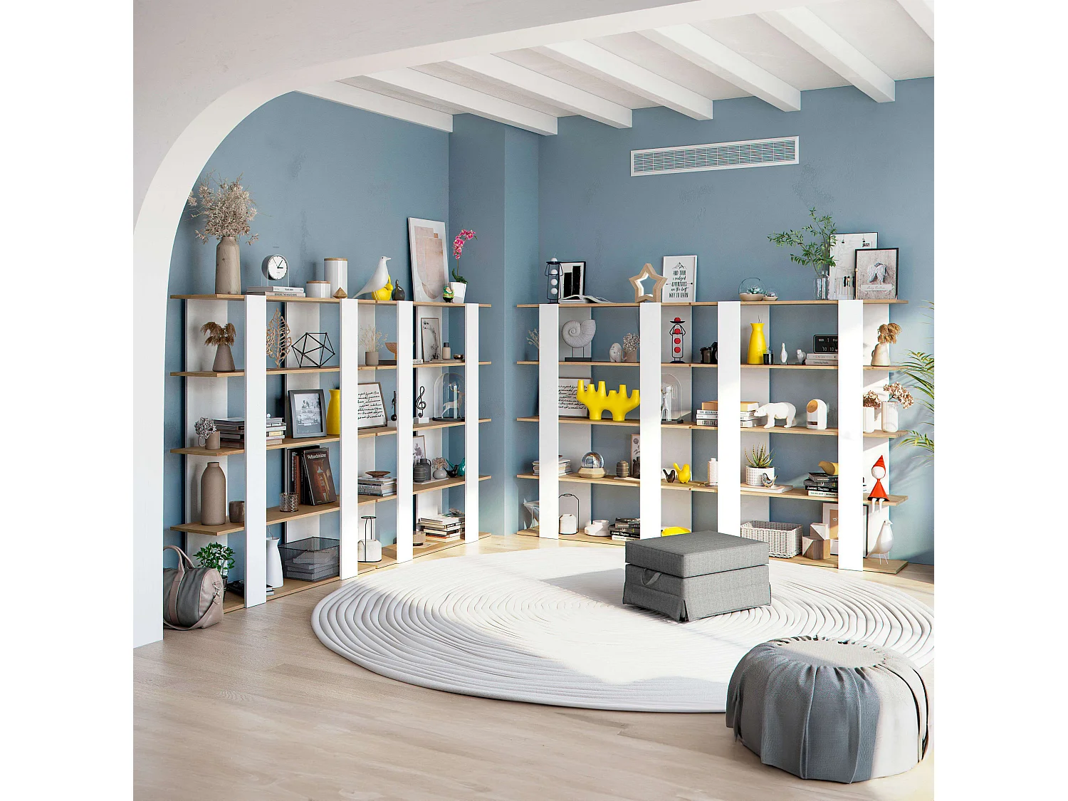 Pack 4 Estanterías Deia Blanco Artik y Roble Nodi Moderno