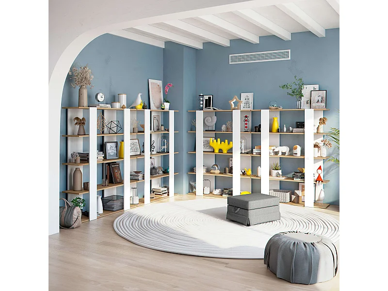 Pack 4 Estanterías Deia Blanco Artik y Roble Nodi Moderno