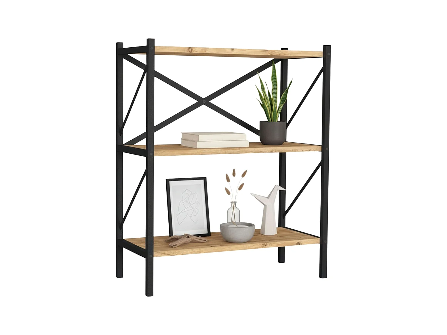 Estantería Salón Rus 3 Estantes Negro y Roble Safir 66x85x34 cm