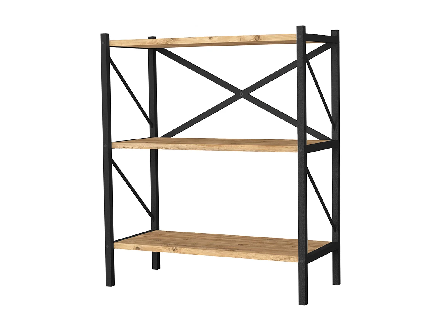 Bibliothèque de salon Rus 3 étagères Noir et Chêne Safir 66x85x34 cm