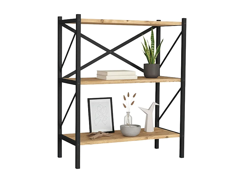 Bibliothèque de salon Rus 3 étagères Noir et Chêne Safir 66x85x34 cm