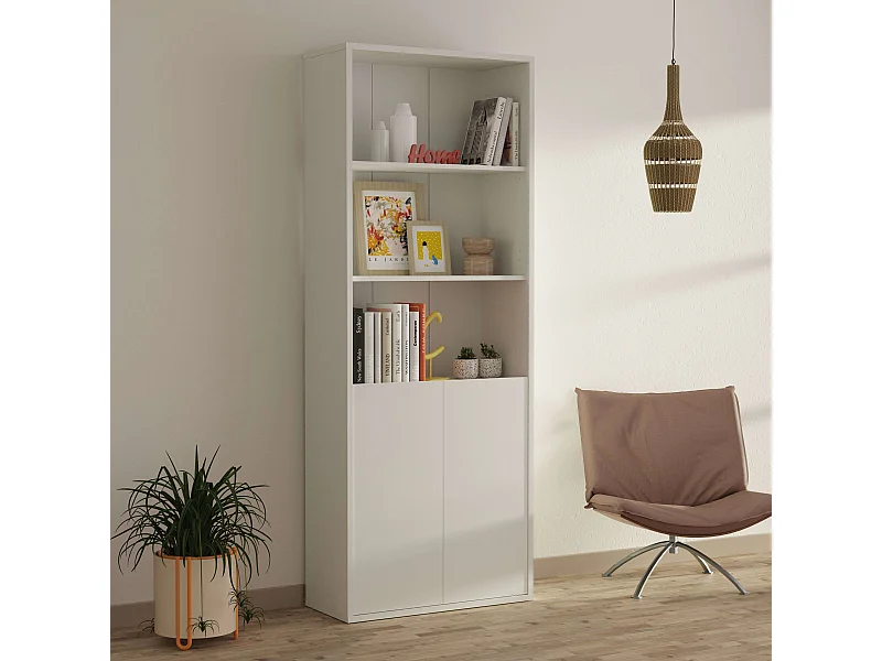 Estantería, Aglomerado y Melamina Alta Densidad, Blanco Soft, 196.5 x 75.5 x 33 cm