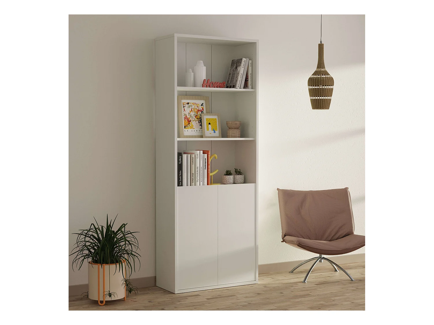 Estantería, Aglomerado y Melamina Alta Densidad, Blanco Soft, 196.5 x 75.5 x 33 cm