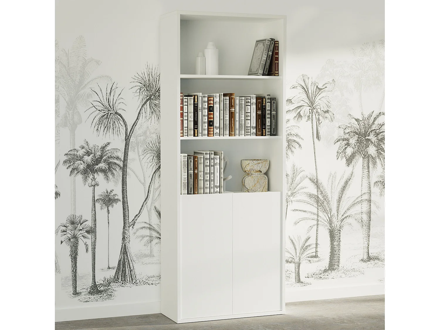 Estantería, Aglomerado y Melamina Alta Densidad, Blanco Soft, 196.5 x 75.5 x 33 cm