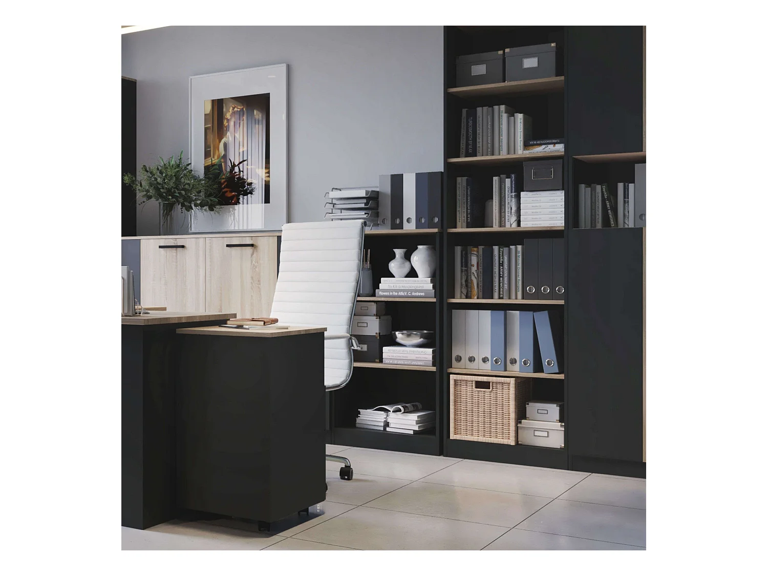 Étagère de bureau Frogi avec 3 étagères, chêne Sonoma et gris anthracite, 60 x 116 x 40 cm