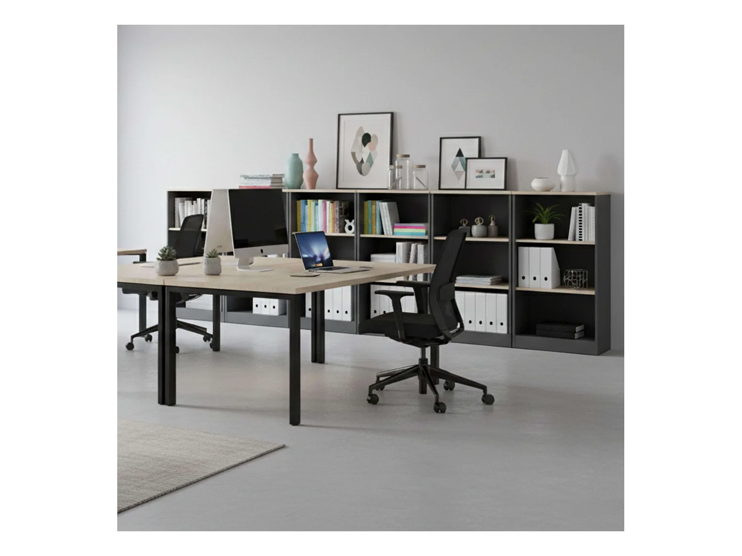 Étagère de bureau Frogi avec 3 étagères, chêne Sonoma et gris anthracite, 60 x 116 x 40 cm