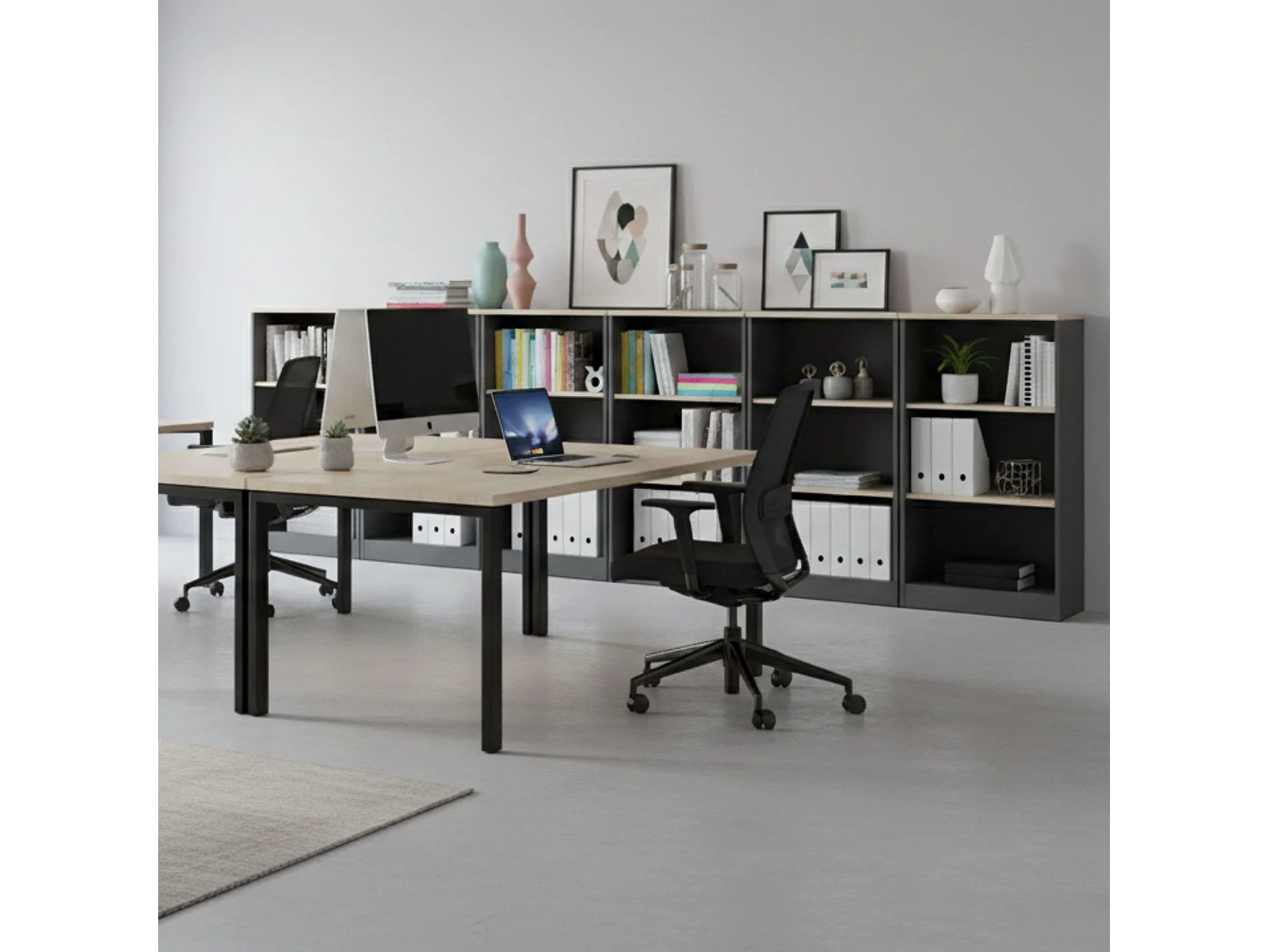 Étagère de bureau Frogi avec 3 étagères, chêne Sonoma et gris anthracite, 60 x 116 x 40 cm