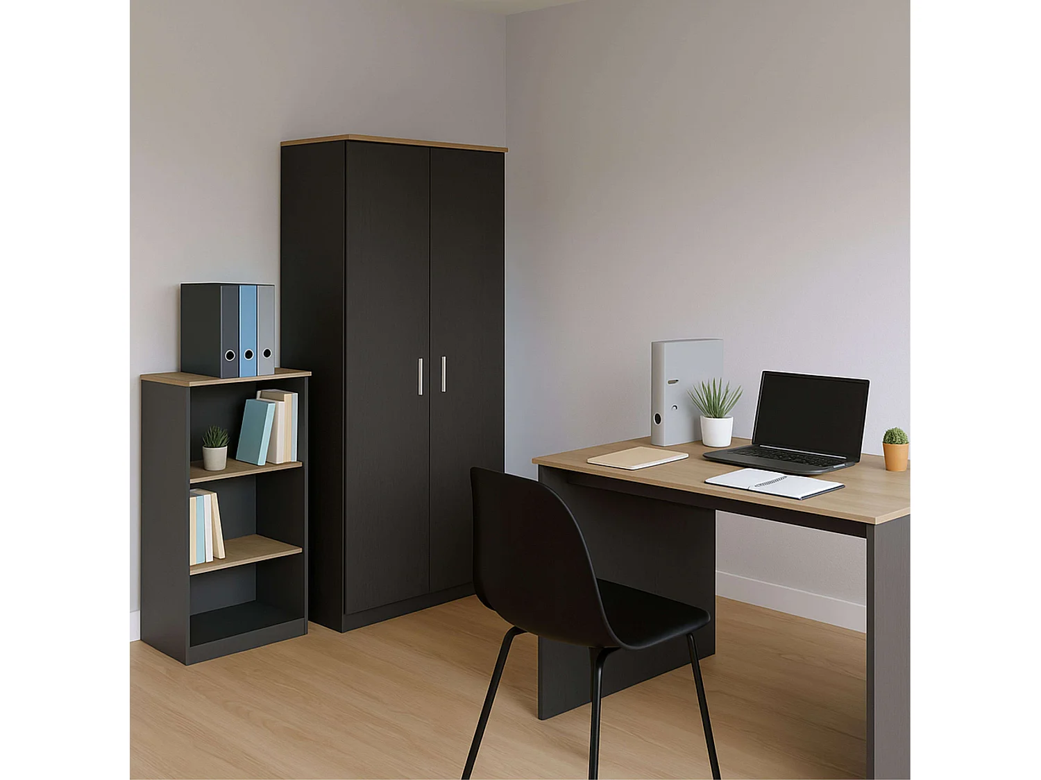 Étagère de bureau Frogi avec 3 étagères, chêne Sonoma et gris anthracite, 60 x 116 x 40 cm