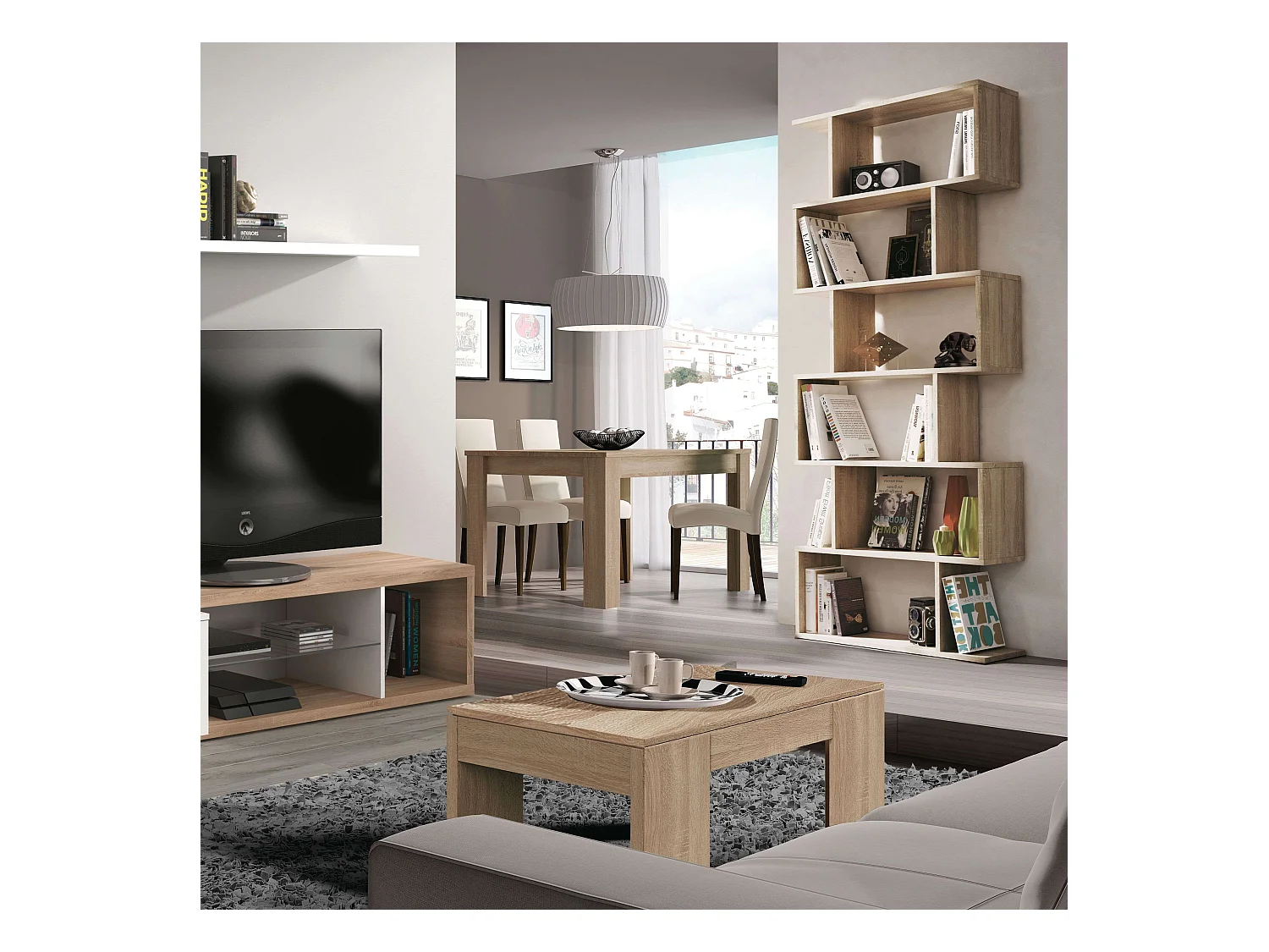 Pack 2 Estanterías Zig-zag Librerías Alta y Baja Roble Canadian