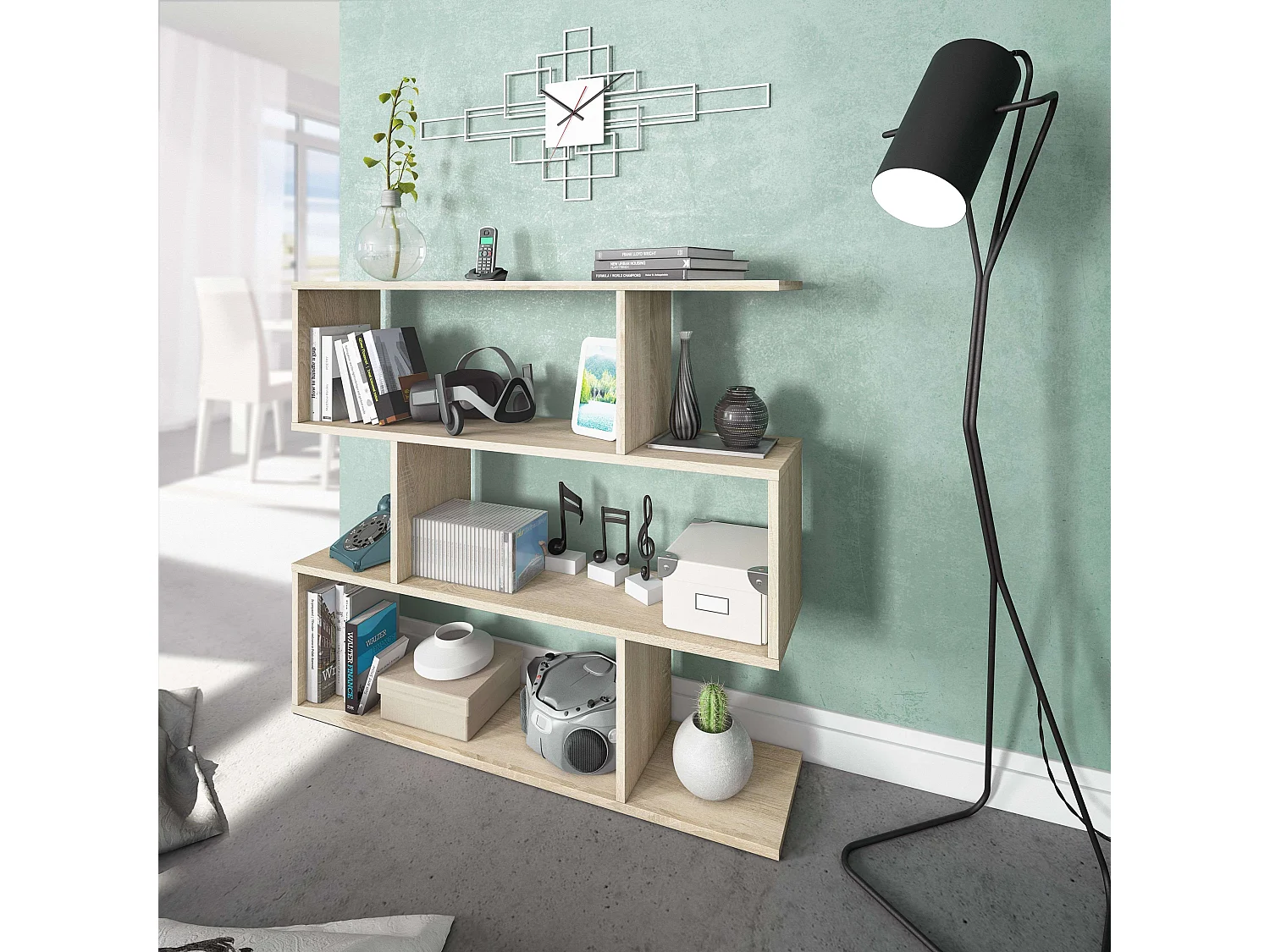 Pacote de 2 estantes em zigue-zague, estantes altas e baixas, carvalho canadense