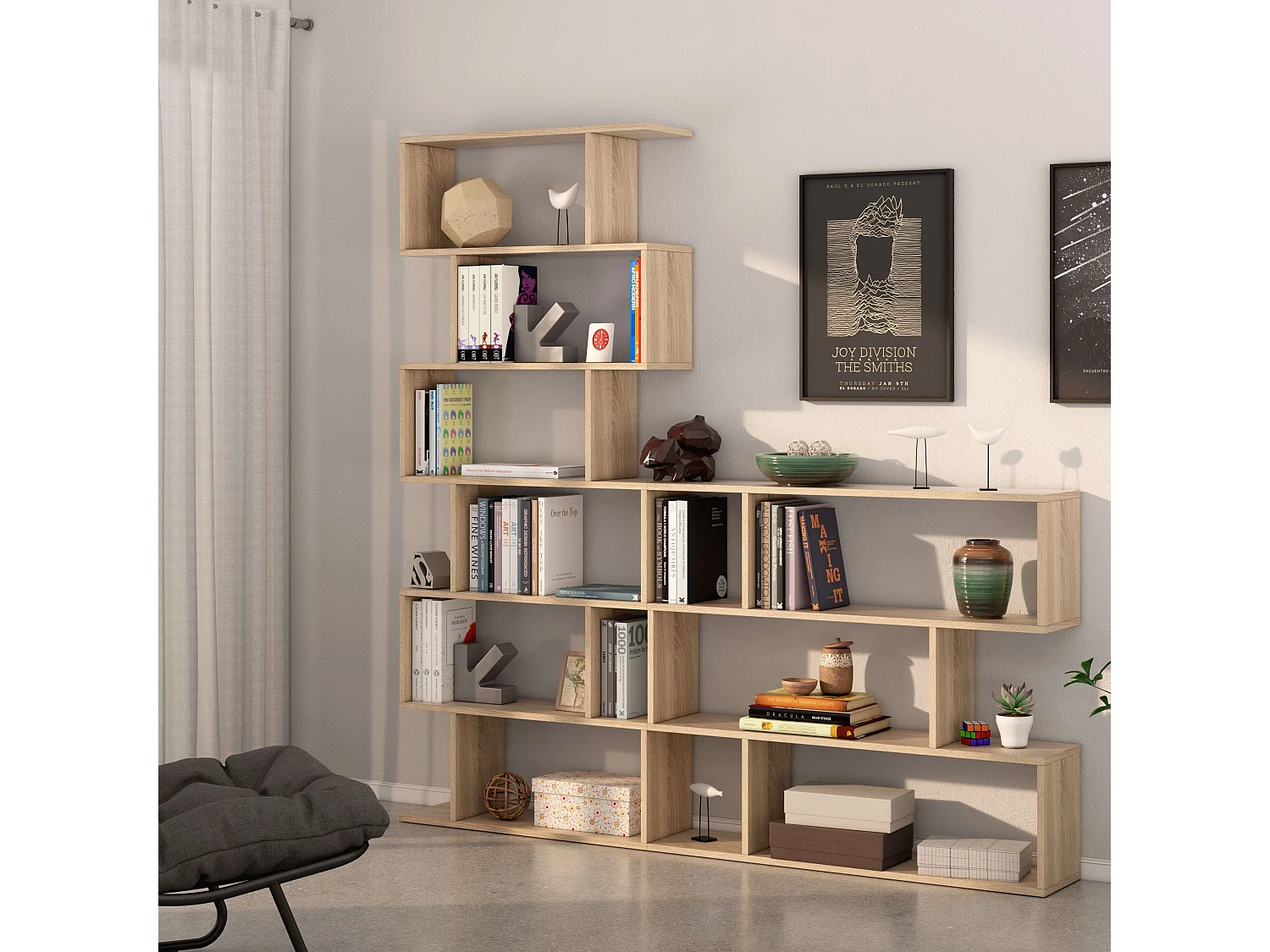 Pacote de 2 estantes em zigue-zague, estantes altas e baixas, carvalho canadense