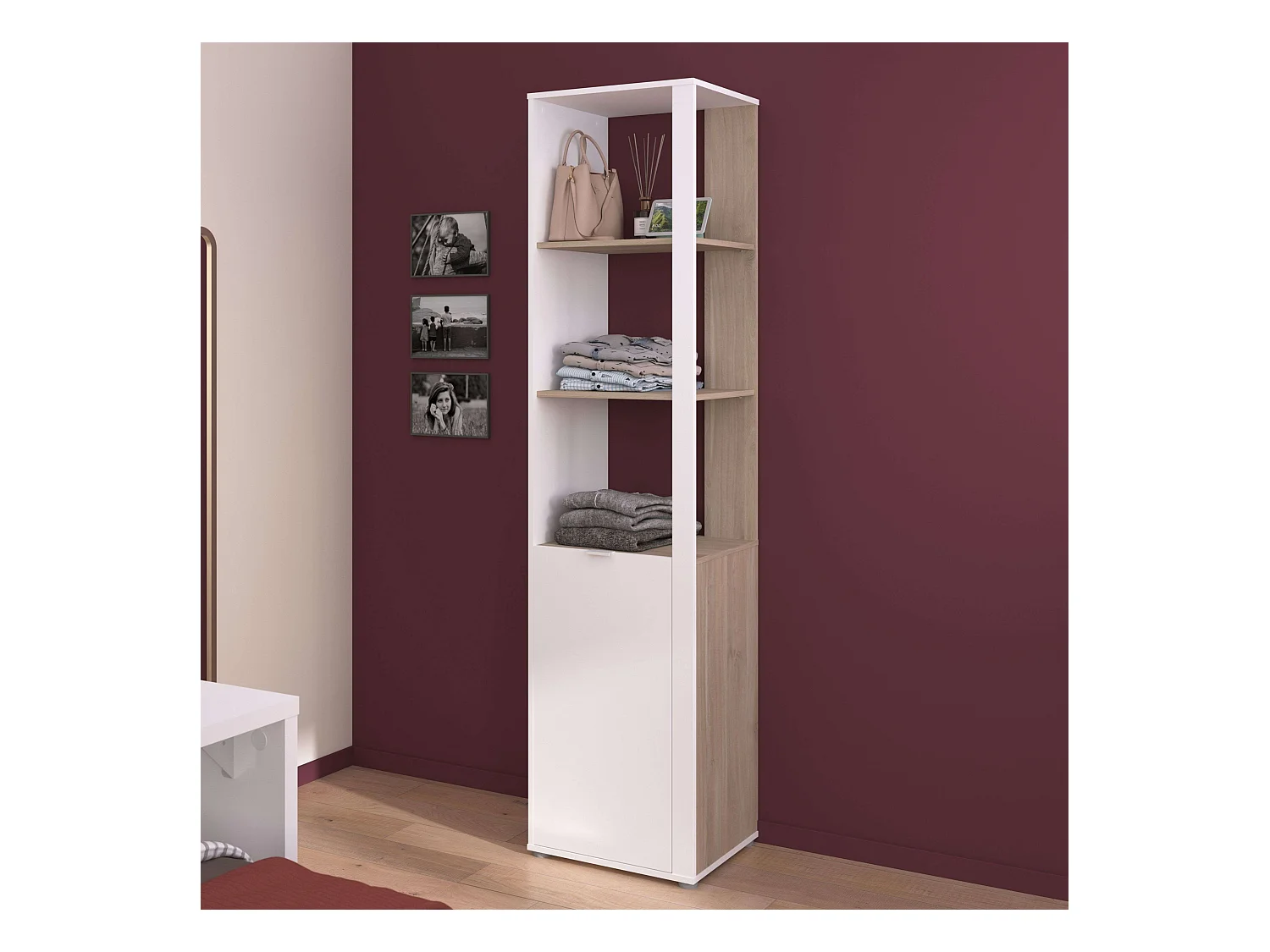 Estantería Dormitorio Juvenil Boreal Blanco Mate/Roble Japonés 50x205x40 cm