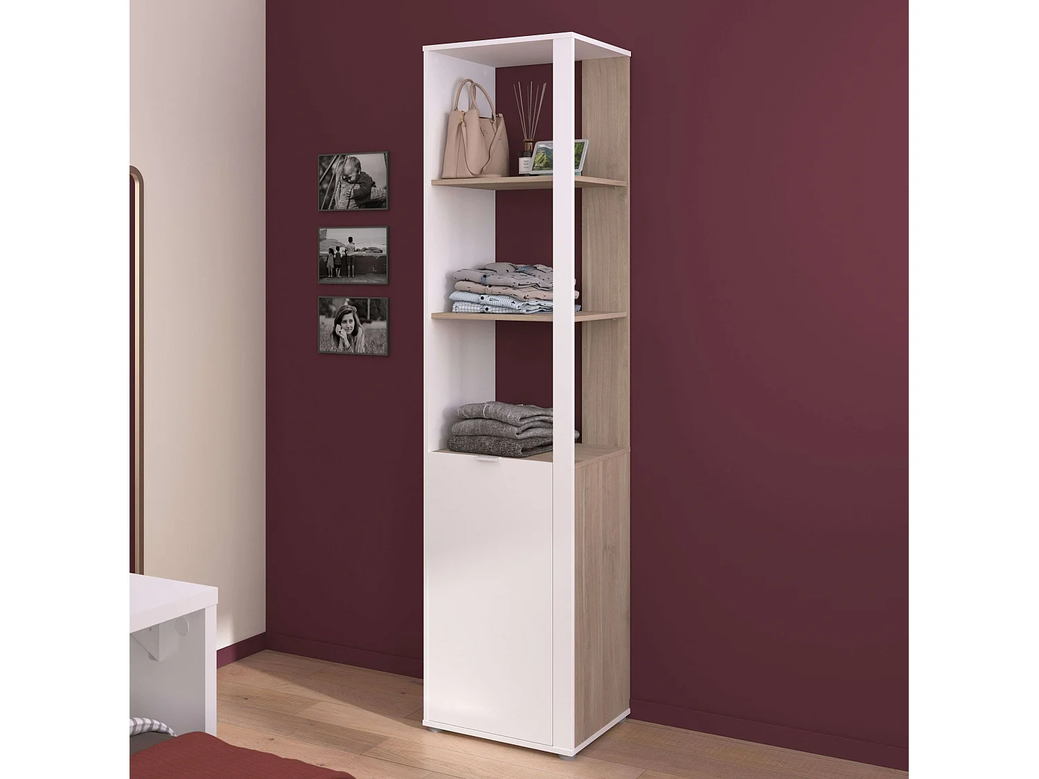 Estantería Dormitorio Juvenil Boreal Blanco Mate/Roble Japonés 50x205x40 cm