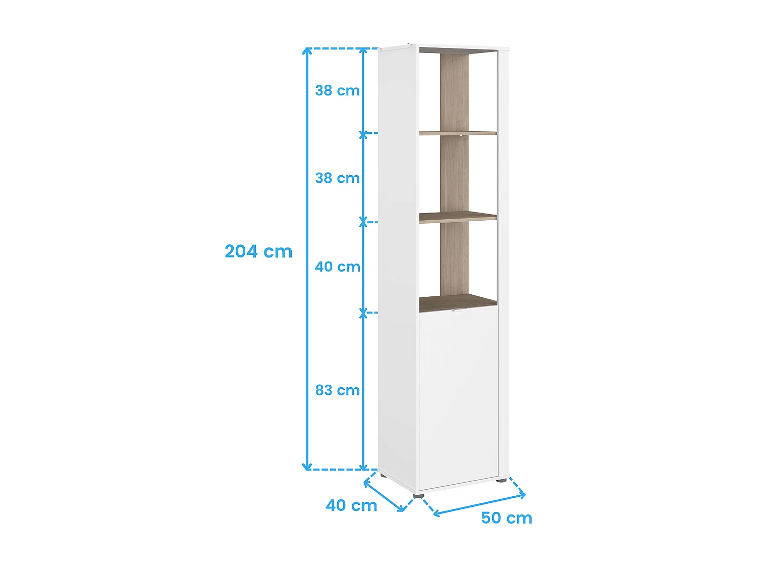 Estantería Dormitorio Juvenil Boreal Blanco Mate/Roble Japonés 50x205x40 cm