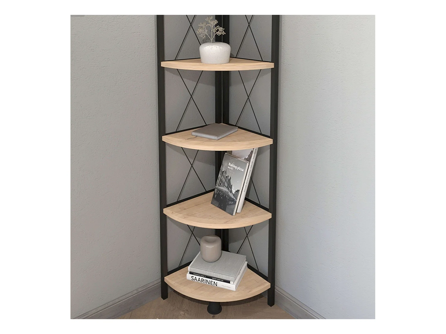 Estantería Esquinera Rus Roble Safir/Negro 160X67X34 cm