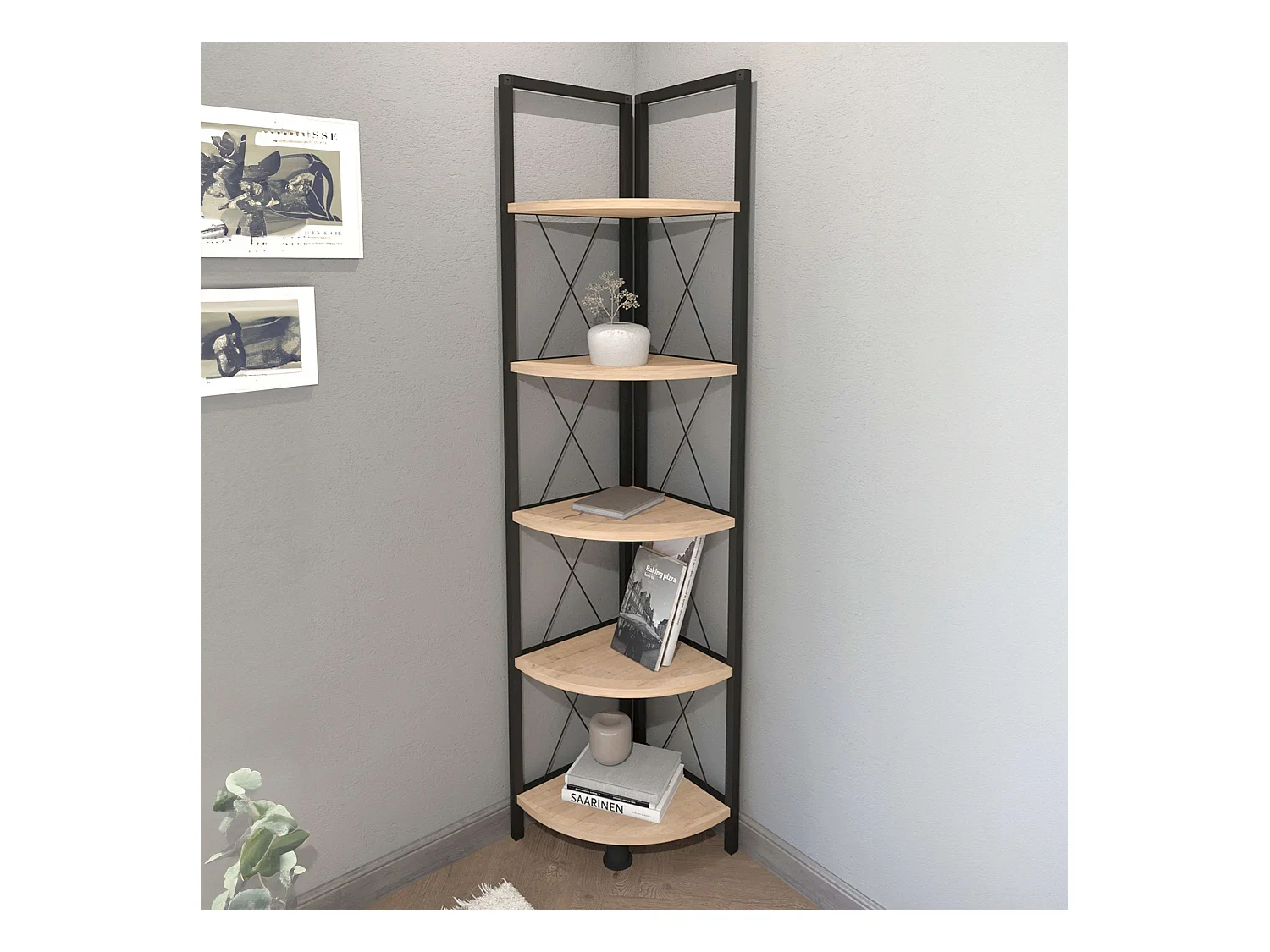 Estantería Esquinera Rus Roble Safir/Negro 160X67X34 cm