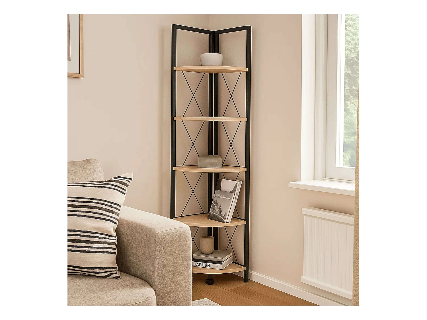 Estantería Esquinera Rus Roble Safir/Negro 160X67X34 cm