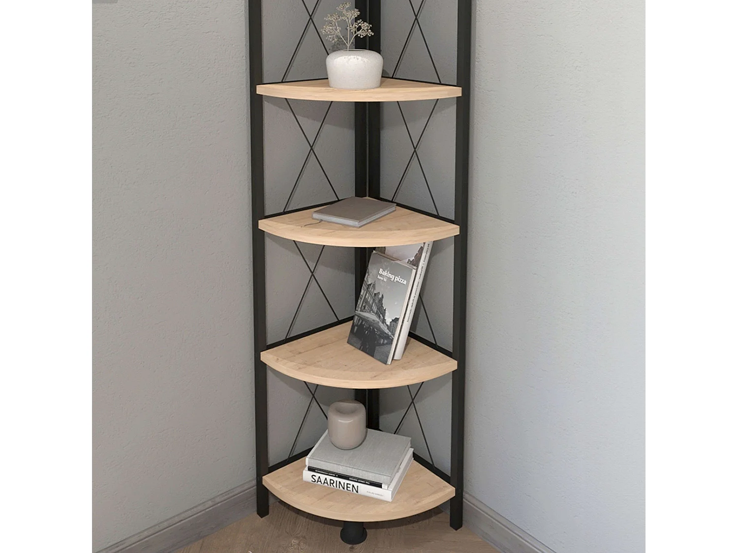 Estantería Esquinera Rus Roble Safir/Negro 160X67X34 cm