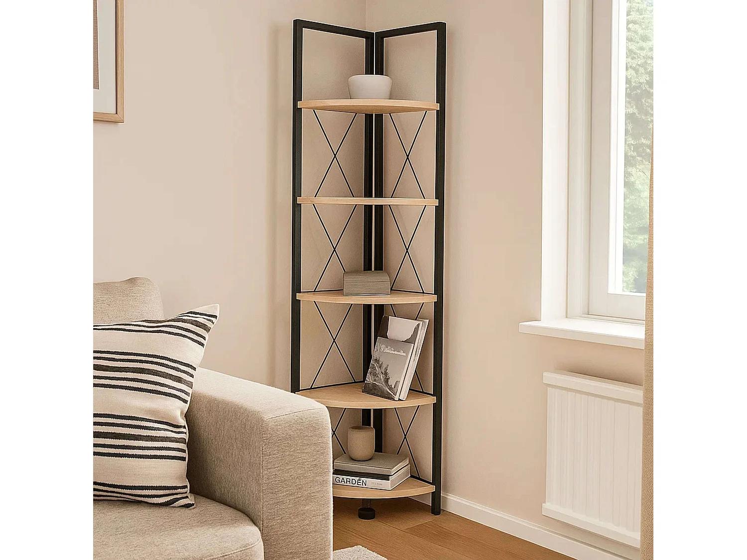 Estantería Esquinera Rus Roble Safir/Negro 160X67X34 cm