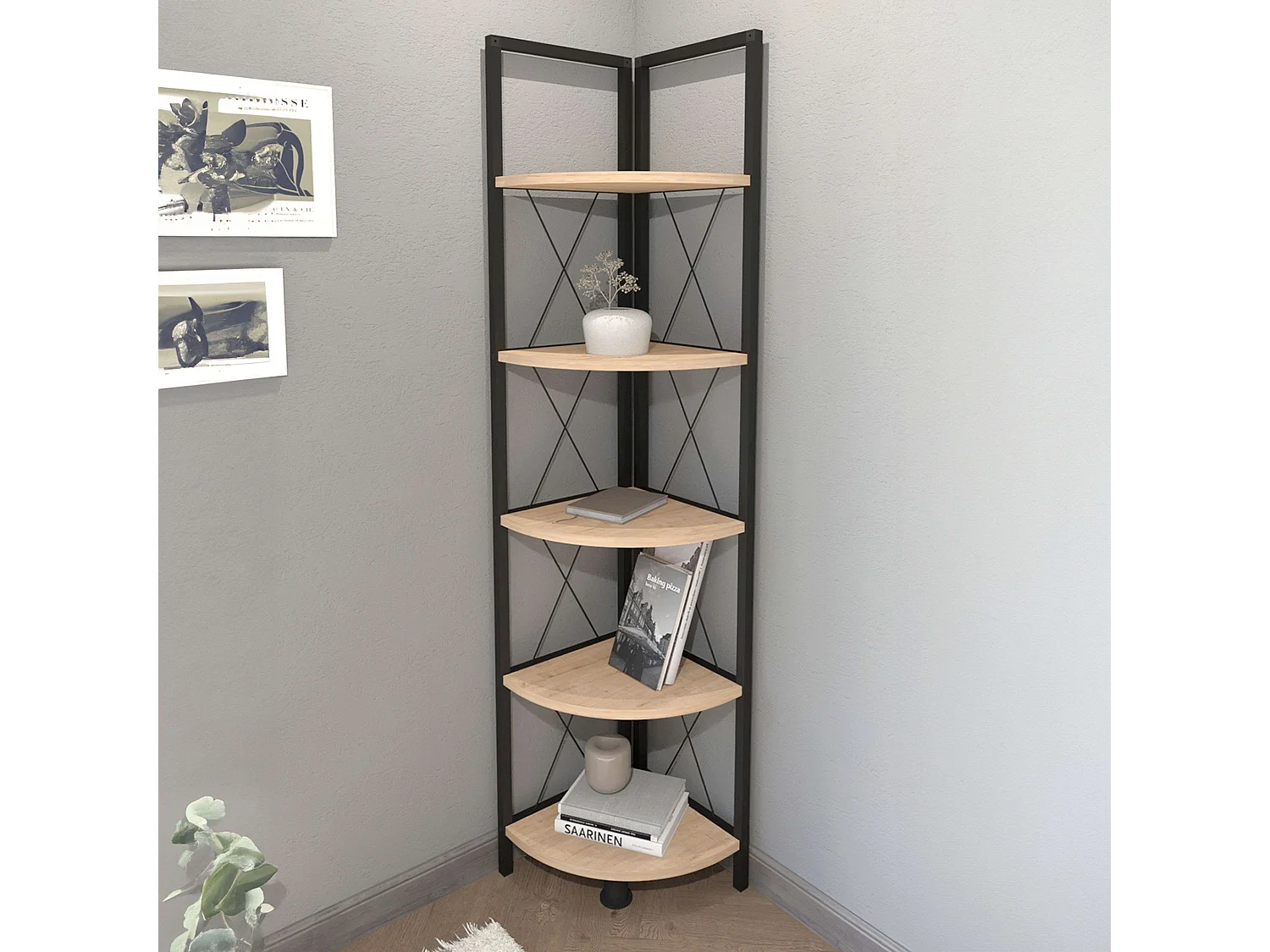 Prateleira de canto Rus Carvalho Safir/Preto 160x67x34 cm