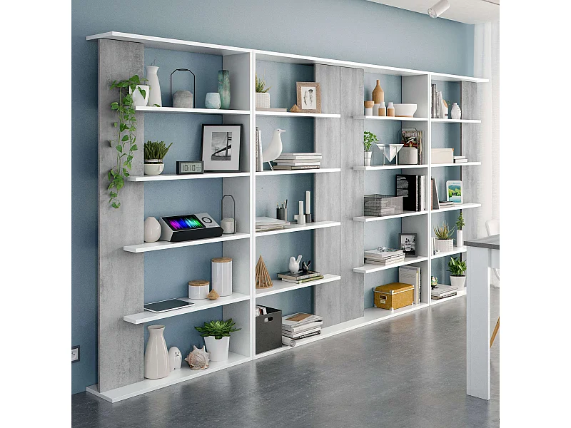 Pack 4 Estanterías Modernas Salón Comedor Color Cemento y Blanco