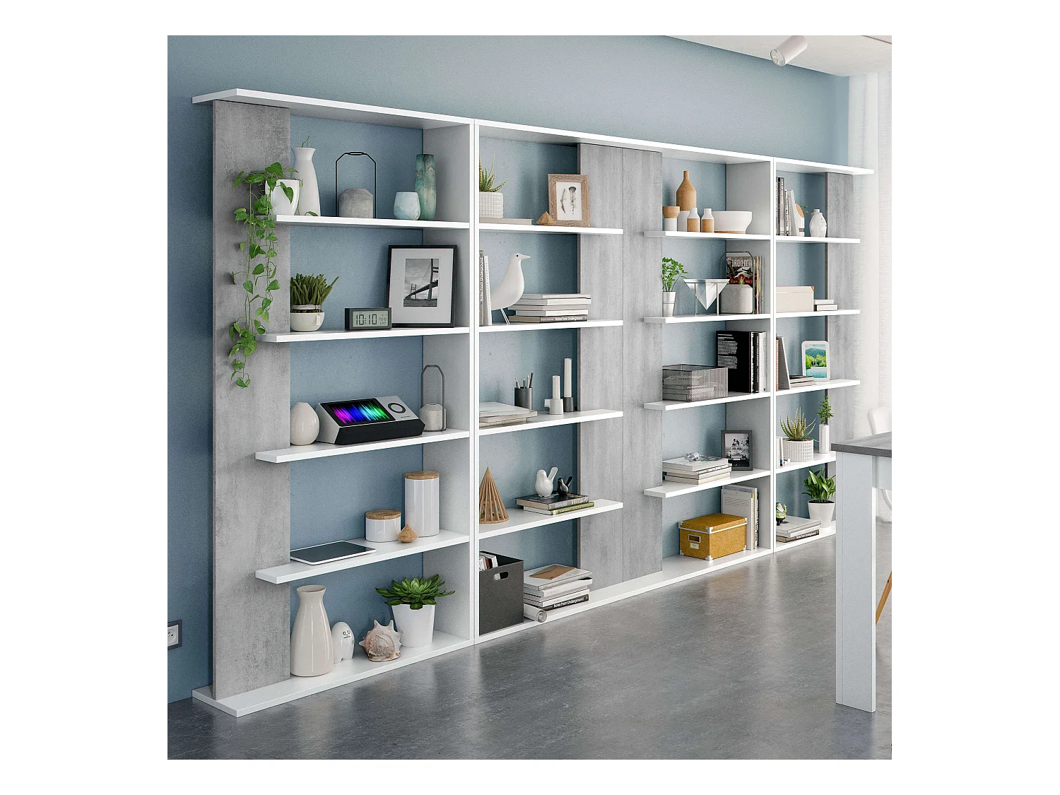 Pack 4 Estanterías Modernas Salón Comedor Color Cemento y Blanco