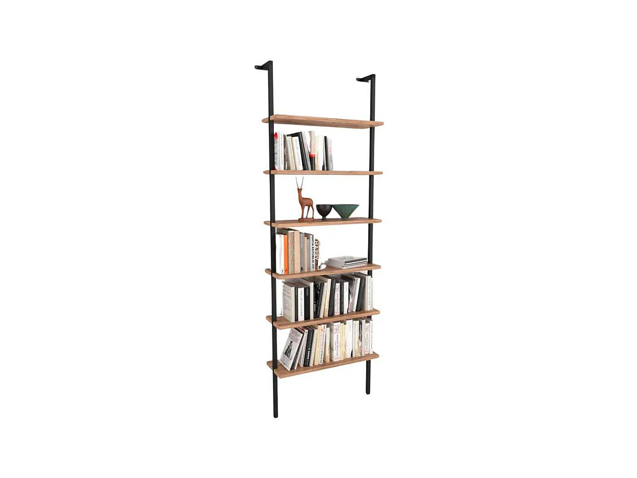 Estantería Librería Rus Pared Roble Safir Negro 60x183x20 cm
