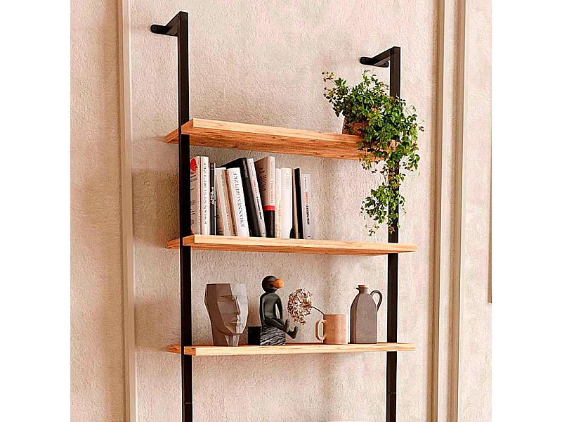Estantería Librería Rus Pared Roble Safir Negro 60x183x20 cm