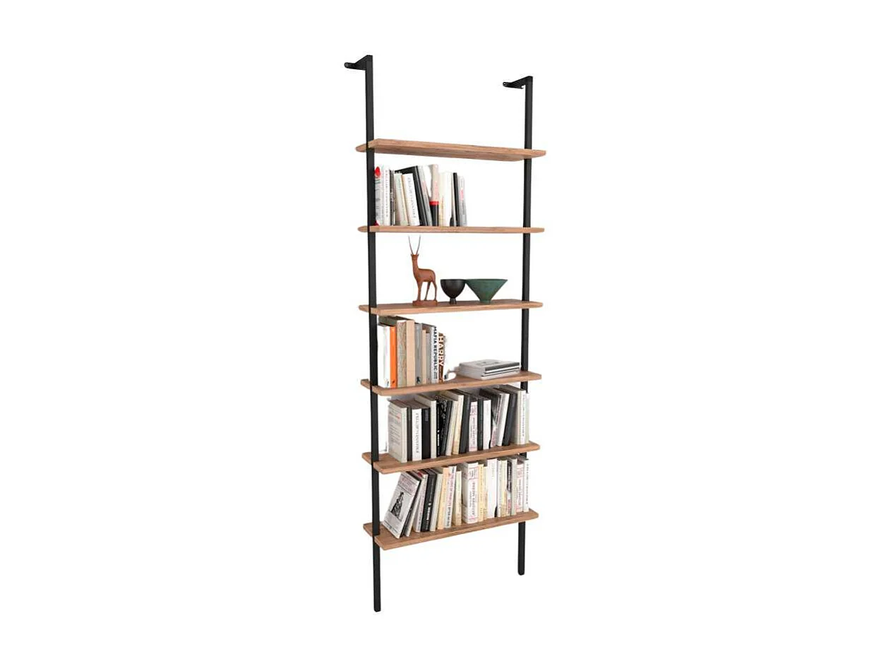 Estantería Librería Rus Pared Roble Safir Negro 60x183x20 cm